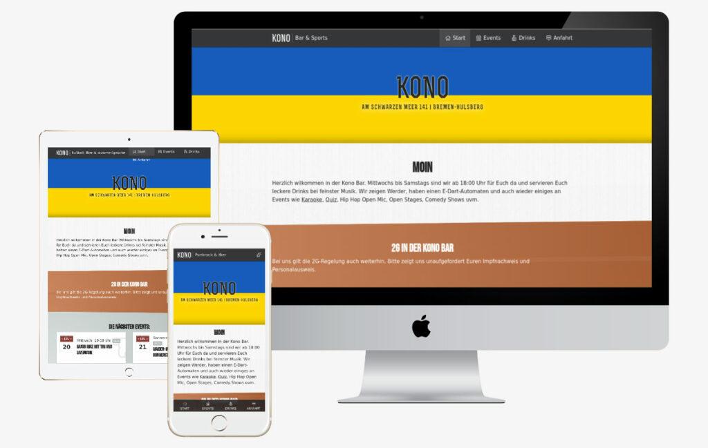 Darstellung der Website kono-bar.de auf verschiedenen Endgeräten